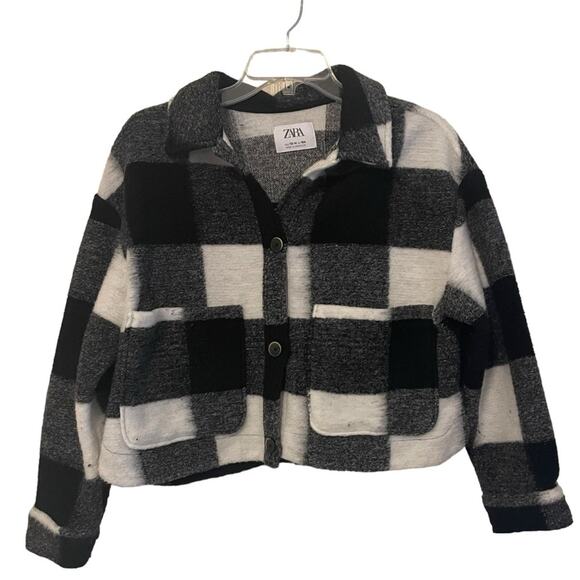 Zara‎ Black White Cropped Shacket Jacket Size 13-14 - Picture 1 of 5
